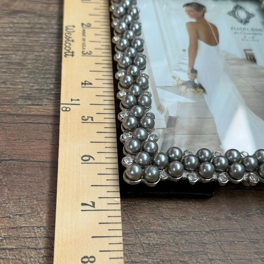 Timeless by Concepts Grey Pearl Rhinestone 4x6 Photo Frame Wedding‎ Bridal NWT